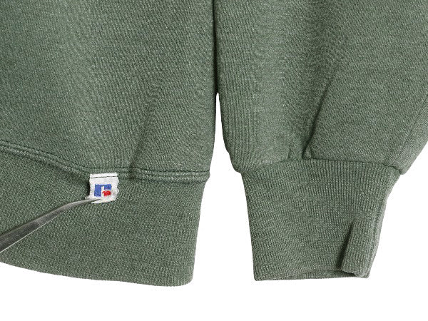 90s USA製 ラッセル 無地 スウェット メンズ レディース M 古着 オールド トレーナー 前V 裏起毛 ワンポイント ブランク トップス グリーン