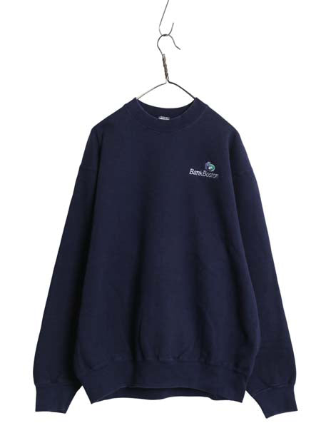 90s USA製 ロゴ刺繍 スウェット メンズ XL / トレーナー 裏起毛 ワンポイント 大きいサイズ ヘビーウェイト クルーネック 企業物 ネイビー