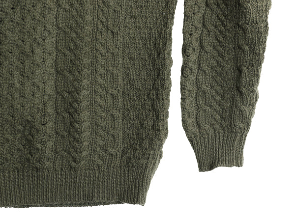 アイルランド製 Carraig Donn フィッシャーマン ウール ニット セーター メンズ レディース М / アラン ケーブル ローゲージ 無地 カーキ