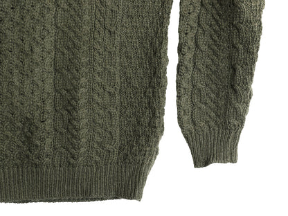 アイルランド製 Carraig Donn フィッシャーマン ウール ニット セーター メンズ レディース М / アラン ケーブル ローゲージ 無地 カーキ