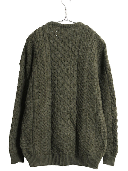 アイルランド製 Carraig Donn フィッシャーマン ウール ニット セーター メンズ レディース М / アラン ケーブル ローゲージ 無地 カーキ