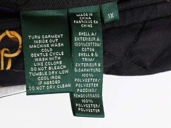 00s ローレン ラルフローレン リバーシブル 中綿 キルティング ベスト レディース XL オールド ポロ フルジップ 馬具 総柄 大きいサイズ 黒