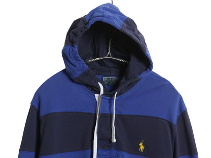 00s ポロ ラルフローレン フード付き ボーダー 鹿の子 ポロシャツ メンズ M / オールド パーカー プルオーバー ラガーシャツ タイプ 青 紺