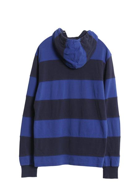 00s ポロ ラルフローレン フード付き ボーダー 鹿の子 ポロシャツ メンズ M / オールド パーカー プルオーバー ラガーシャツ タイプ 青 紺