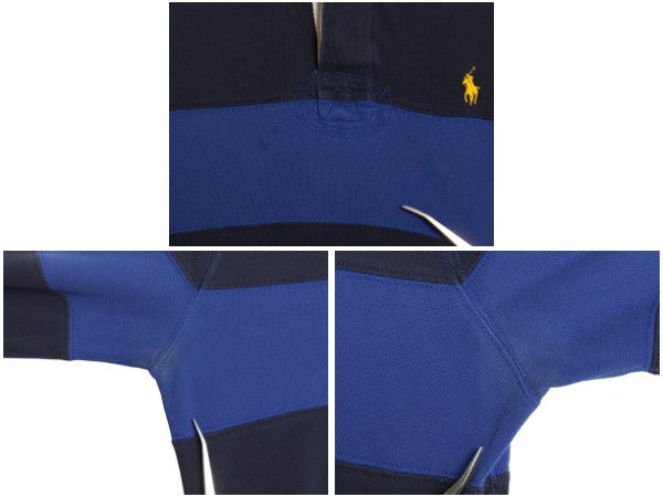 00s ポロ ラルフローレン フード付き ボーダー 鹿の子 ポロシャツ メンズ M / オールド パーカー プルオーバー ラガーシャツ タイプ 青 紺