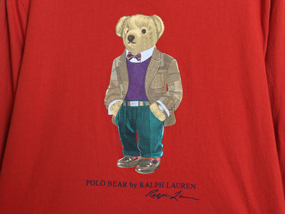 ポロベア ポロ ラルフローレン フード付き プリント 長袖 Tシャツ メンズ S 程 ロンT ロングスリーブ パーカー キャラクター カットソー 赤