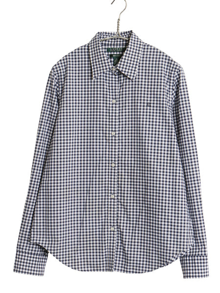 00s ローレン ラルフローレン ギンガムチェック 長袖 シャツ レディース M オールド ポロ ノーアイロン ブラウス ワンポイント カジュアル
