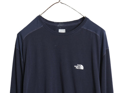 ノースフェイス ロゴ プリント 長袖 Tシャツ メンズ L アウトドア ロンT ロングスリーブ カットソー インナー ストレッチ ワンポイント 紺