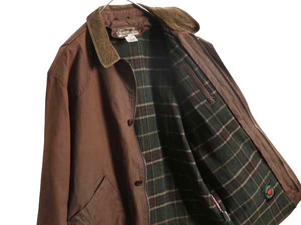 エルエルビーン オイルド ハンティング ジャケット メンズ L カバーオール コットン キャンバス ハーフ コート チェック 中綿 ライナー付き