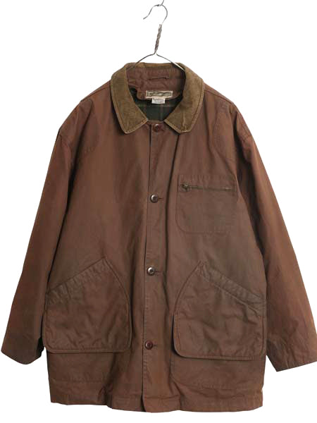 エルエルビーン オイルド ハンティング ジャケット メンズ L カバーオール コットン キャンバス ハーフ コート チェック 中綿 ライナー付き