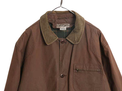 エルエルビーン オイルド ハンティング ジャケット メンズ L カバーオール コットン キャンバス ハーフ コート チェック 中綿 ライナー付き