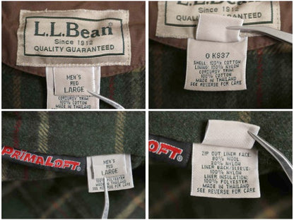 エルエルビーン オイルド ハンティング ジャケット メンズ L カバーオール コットン キャンバス ハーフ コート チェック 中綿 ライナー付き