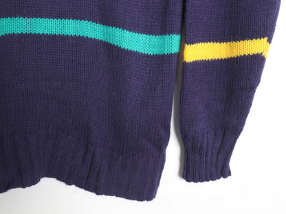 80s OP オーシャンパシフィック ボーダー ニット セーター メンズ XL / ヴィンテージ アクリル リブ編み サーフ マルチカラー 大きいサイズ