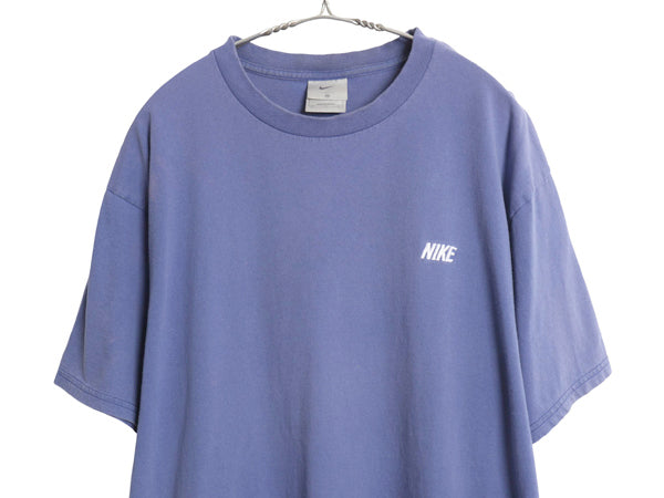 00s ナイキ ロゴ 刺繍 半袖 Tシャツ メンズ M / オールド ワンポイント ヘビーウェイト コットン カットソー シンプル クルーネック ブルー