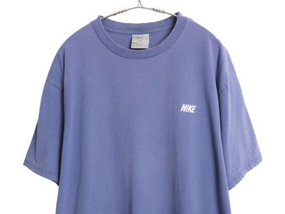 00s ナイキ ロゴ 刺繍 半袖 Tシャツ メンズ M / オールド ワンポイント ヘビーウェイト コットン カットソー シンプル クルーネック ブルー