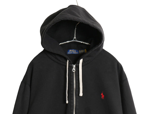 ポロ ラルフローレン フルジップ スウェット フード パーカー メンズ XXL / 裏起毛 トレーナー ワンポイント ポニー 無地 大きいサイズ 黒
