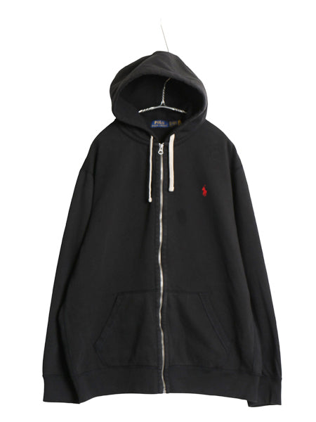 ポロ ラルフローレン フルジップ スウェット フード パーカー メンズ XXL / 裏起毛 トレーナー ワンポイント ポニー 無地 大きいサイズ 黒