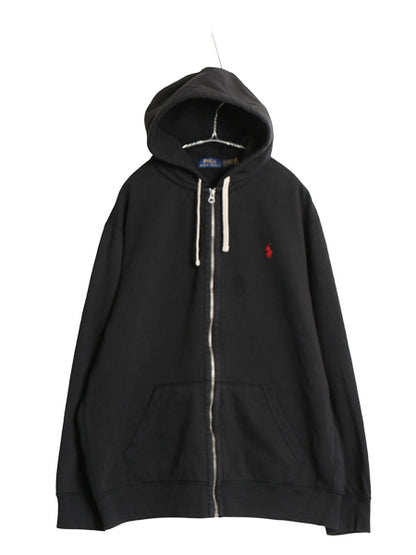 ポロ ラルフローレン フルジップ スウェット フード パーカー メンズ XXL / 裏起毛 トレーナー ワンポイント ポニー 無地 大きいサイズ 黒