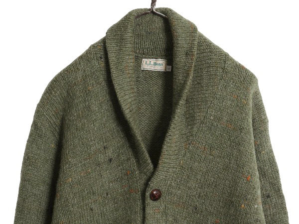 80s エルエルビーン ショールカラー ニット カーディガン メンズ L / ヴィンテージ アウトドア ウール セーター 前開き 無地 ポケット付き