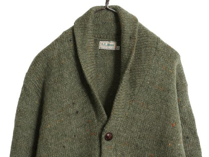 80s エルエルビーン ショールカラー ニット カーディガン メンズ L / ヴィンテージ アウトドア ウール セーター 前開き 無地 ポケット付き