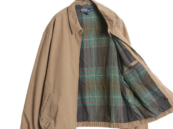 90s ポロ ラルフローレン スイングトップ ジャケット メンズ XL オールド コットン ブルゾン フルジップ フランネル チェック ライナー付き