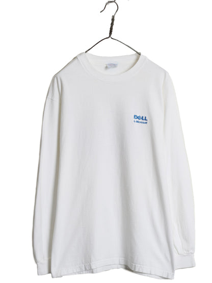 90s ★ DELL キーボード イラスト プリント 長袖 Tシャツ メンズ L オールド 企業物 当時物 マイクロソフト ロゴ コンピューター ロンT 白