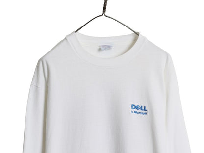 90s ★ DELL キーボード イラスト プリント 長袖 Tシャツ メンズ L オールド 企業物 当時物 マイクロソフト ロゴ コンピューター ロンT 白