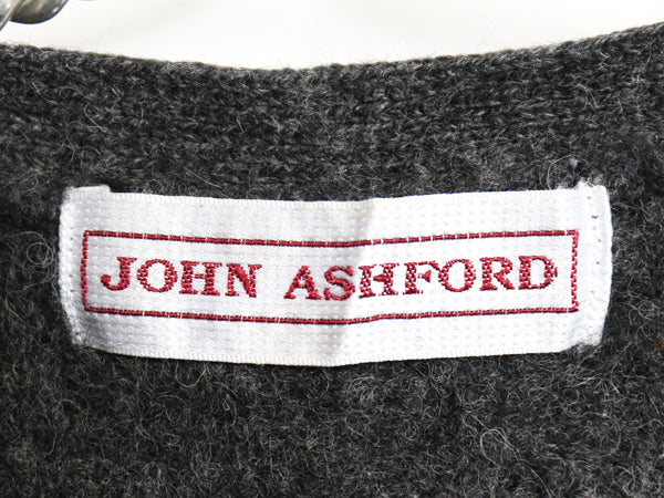 90's John Ashford ケーブル ニット ベスト メンズ L / オールド シェットランド ウール セーター 前開き 重ね着 ポケット付き メイシーズ