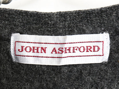90's John Ashford ケーブル ニット ベスト メンズ L / オールド シェットランド ウール セーター 前開き 重ね着 ポケット付き メイシーズ
