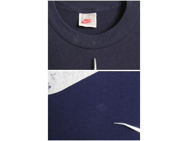 90s USA製 ナイキ スウッシュ プリント 長袖 Tシャツ メンズ S オールド 初期 銀タグ ロンT ロングスリーブ シンプル シングルステッチ 紺