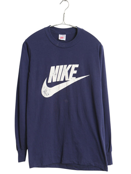 90s USA製 ナイキ スウッシュ プリント 長袖 Tシャツ メンズ S オールド 初期 銀タグ ロンT ロングスリーブ シンプル シングルステッチ 紺