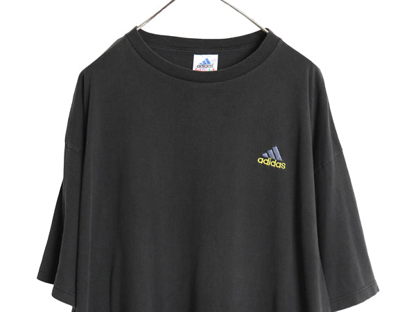 90s USA製 アディダス パフォーマンス ロゴ 刺繍 半袖 Tシャツ メンズ XL オールド ヘビーウェイト コットン ワンポイント 大きいサイズ 黒