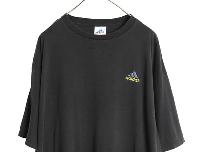 90s USA製 アディダス パフォーマンス ロゴ 刺繍 半袖 Tシャツ メンズ XL オールド ヘビーウェイト コットン ワンポイント 大きいサイズ 黒