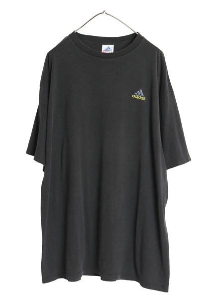 90s USA製 アディダス パフォーマンス ロゴ 刺繍 半袖 Tシャツ メンズ XL オールド ヘビーウェイト コットン ワンポイント 大きいサイズ 黒