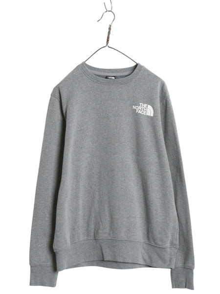 ノースフェイス プリント スウェット メンズ レディース M 古着 アウトドア トレーナー ワンポイント クルーネック 裏起毛 シンプル グレー