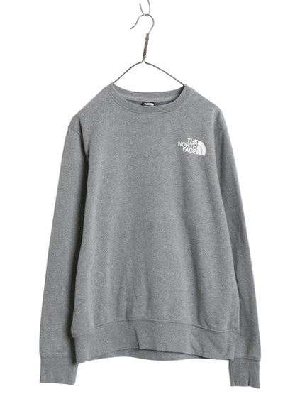 ノースフェイス プリント スウェット メンズ レディース M 古着 アウトドア トレーナー ワンポイント クルーネック 裏起毛 シンプル グレー