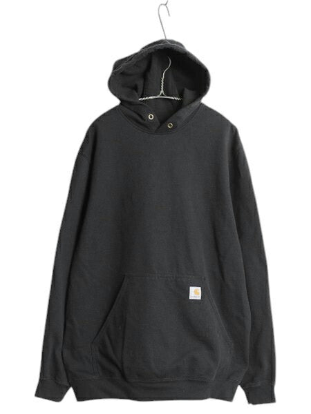 カーハート スウェット フード パーカー メンズ L / 古着 CARHARTT トレーナー ミッドウェイト プルオーバー 裏起毛 ワンポイント ブラック