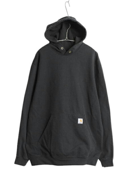 カーハート スウェット フード パーカー メンズ L / 古着 CARHARTT トレーナー ミッドウェイト プルオーバー 裏起毛 ワンポイント ブラック