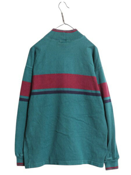 80s USA製 エルエルビーン モックネック ボーダー 長袖 Tシャツ メンズ M / ヴィンテージ LLBEAN ロンT ラガーシャツ 素材 ヘビーウェイト