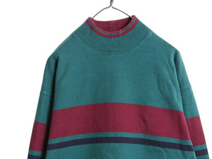 80s USA製 エルエルビーン モックネック ボーダー 長袖 Tシャツ メンズ M / ヴィンテージ LLBEAN ロンT ラガーシャツ 素材 ヘビーウェイト