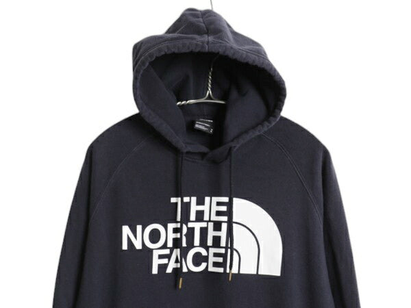 US企画 ノースフェイス プリント スウェット フード パーカー レディース M The North Face アウトドア プルオーバー トレーナー 裏起毛 紺