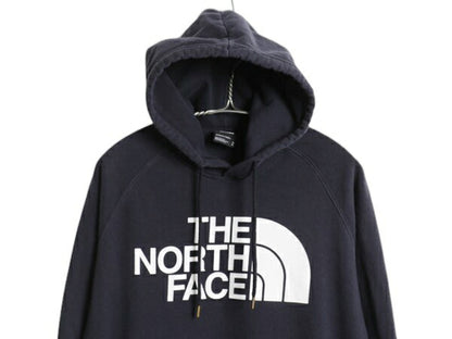 US企画 ノースフェイス プリント スウェット フード パーカー レディース M The North Face アウトドア プルオーバー トレーナー 裏起毛 紺