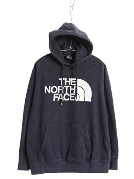 US企画 ノースフェイス プリント スウェット フード パーカー レディース M The North Face アウトドア プルオーバー トレーナー 裏起毛 紺