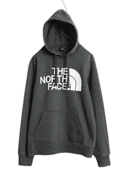ノースフェイス プリント スウェット フード パーカー メンズ S / 古着 The North Face 裏起毛 プルオーバー トレーナー アウトドア グレー