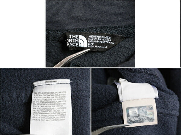 ノースフェイス プリント スウェット フード パーカー メンズ S 古着 The North Face 裏起毛 プルオーバー トレーナー アウトドア ネイビー