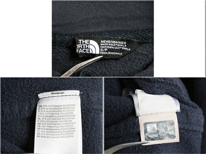 ノースフェイス プリント スウェット フード パーカー メンズ S 古着 The North Face 裏起毛 プルオーバー トレーナー アウトドア ネイビー