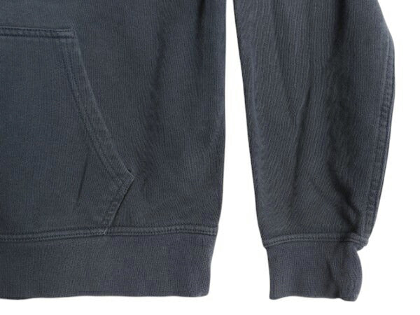 ノースフェイス プリント スウェット フード パーカー メンズ S 古着 The North Face 裏起毛 プルオーバー トレーナー アウトドア ネイビー