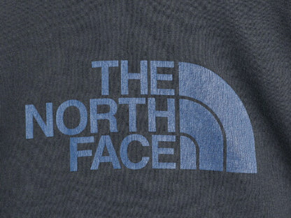 ノースフェイス プリント スウェット フード パーカー メンズ S 古着 The North Face 裏起毛 プルオーバー トレーナー アウトドア ネイビー
