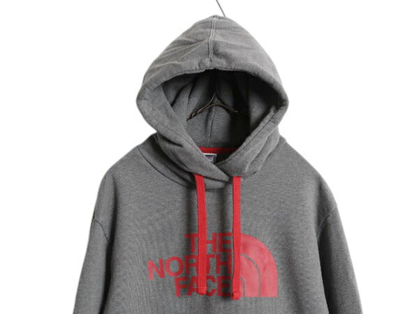 ノースフェイス プリント スウェット フード パーカー メンズ S 古着 The North Face 裏起毛 トレーナー プルオーバー アウトドア グレー