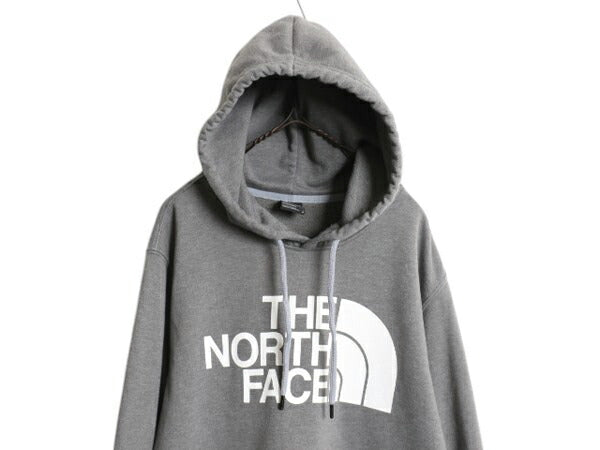 ノースフェイス プリント スウェット フード パーカー メンズ L / 古着 The North Face 裏起毛 プルオーバー トレーナー アウトドア グレー